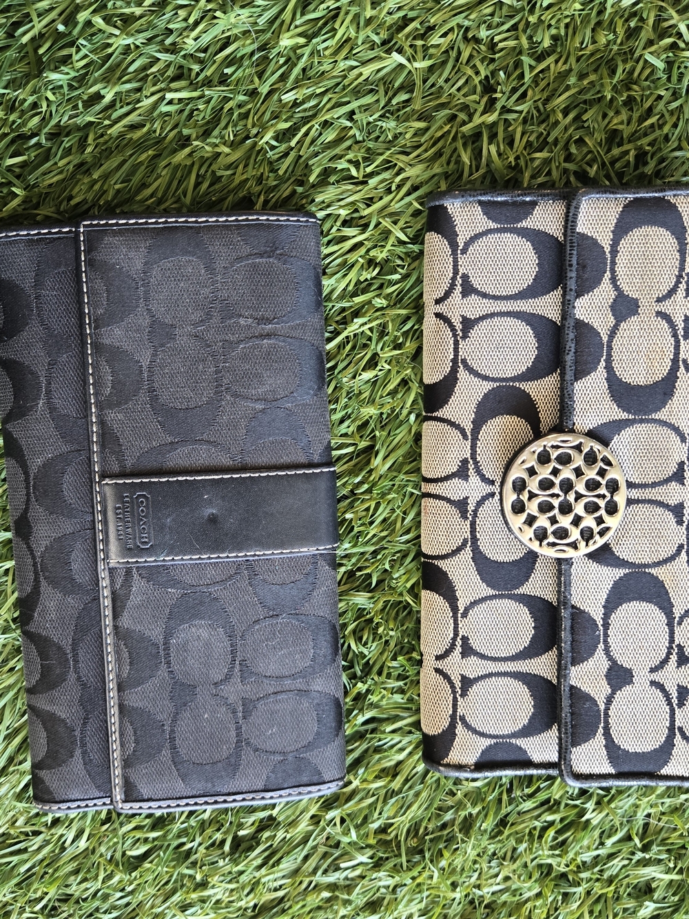 Coach Black and Tan Signature Canvas Wallets Duo
